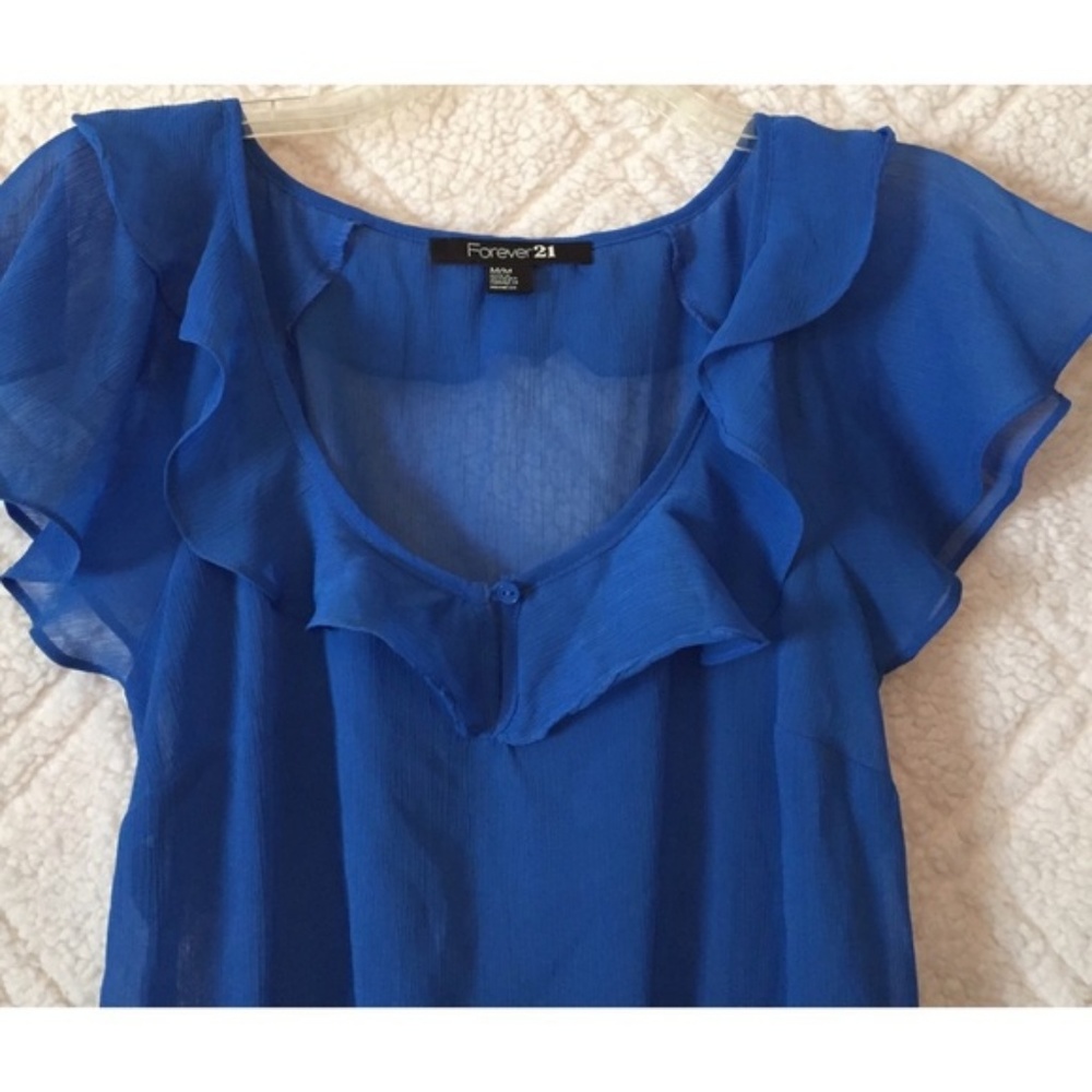 Forever 21 Blue Sheer Short Sleeve Blouse - Picture 2 of 4